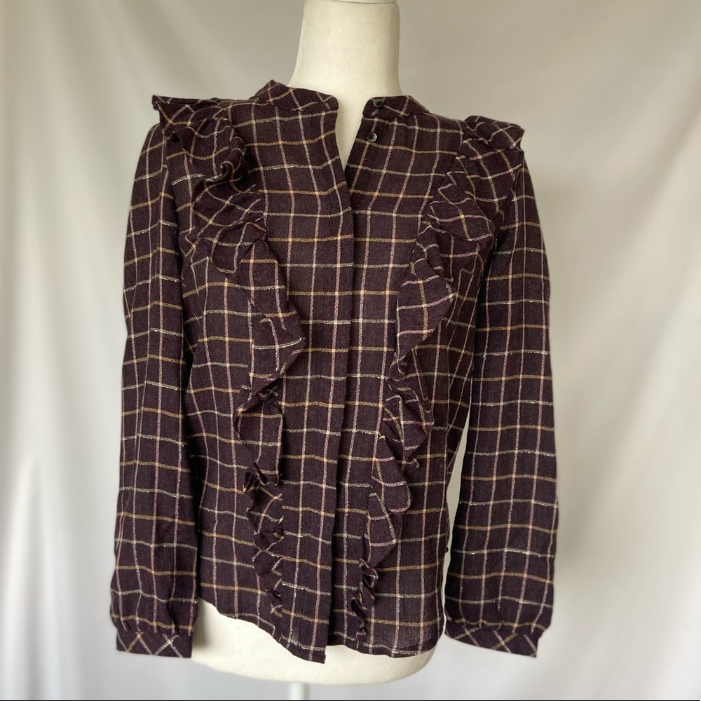 Madewell Plaid Ruffle-Front Top - Picture 3 of 12